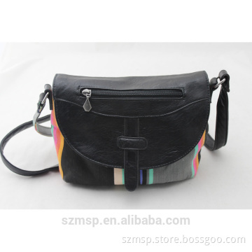 rainbow canvas print combine with leather cover shoulder bag,fashion belt woman bag